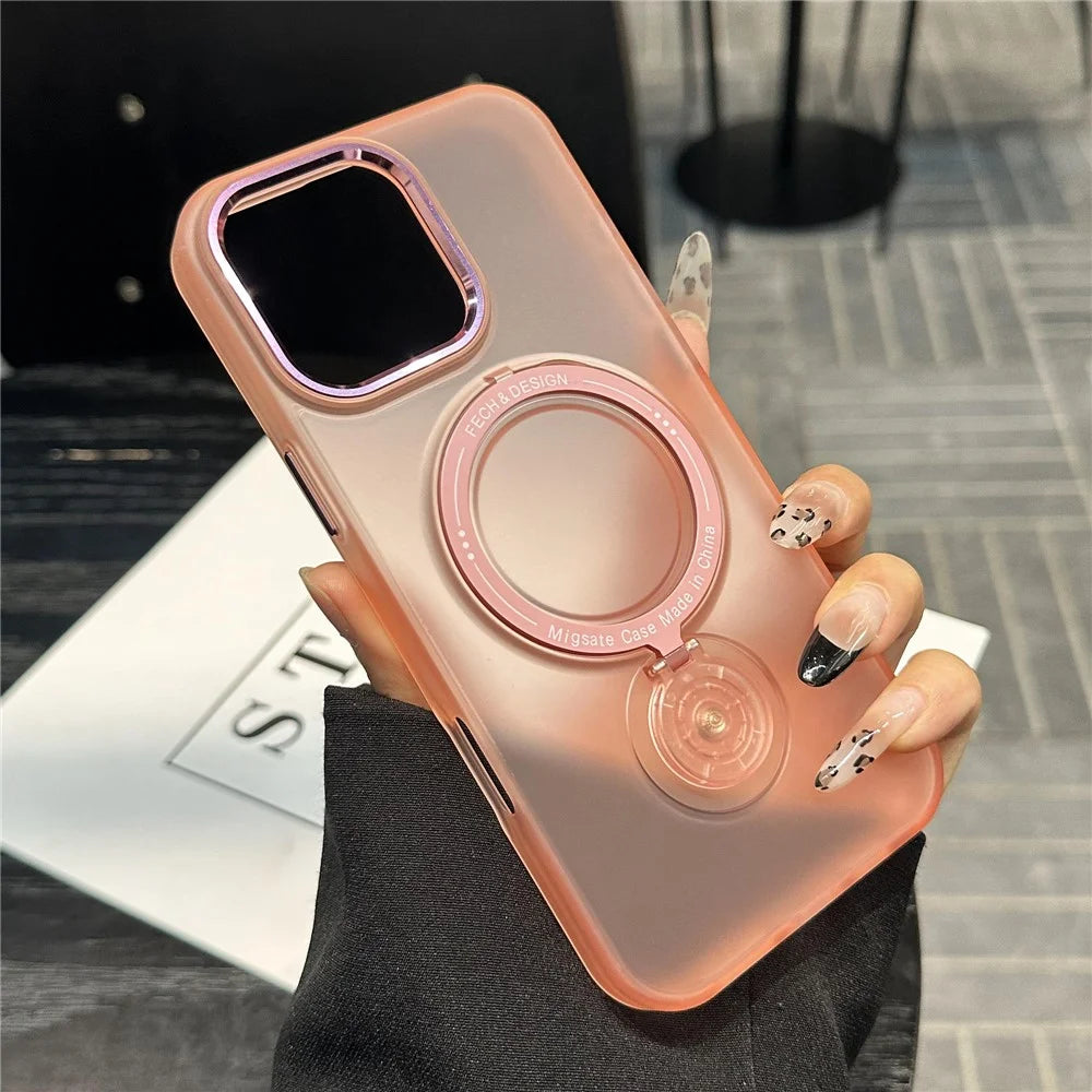 For iPhone 16 Pro Magnetic Case Kickstand TPU + PC Phone Back Cover - Pink - 2