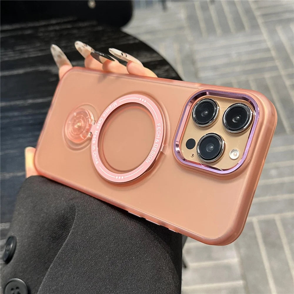 For iPhone 16 Pro Magnetic Case Kickstand TPU + PC Phone Back Cover - Pink - 3