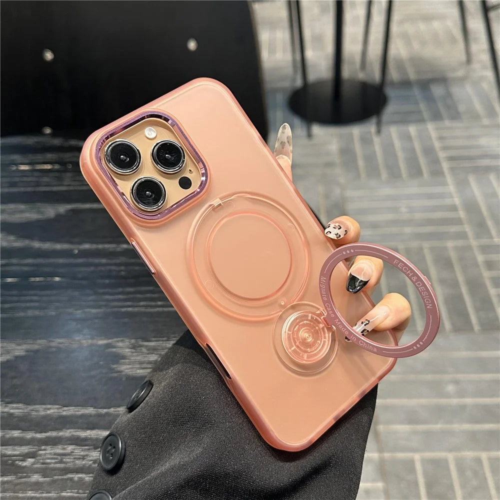 For iPhone 16 Pro Magnetic Case Kickstand TPU + PC Phone Back Cover - Pink - 4