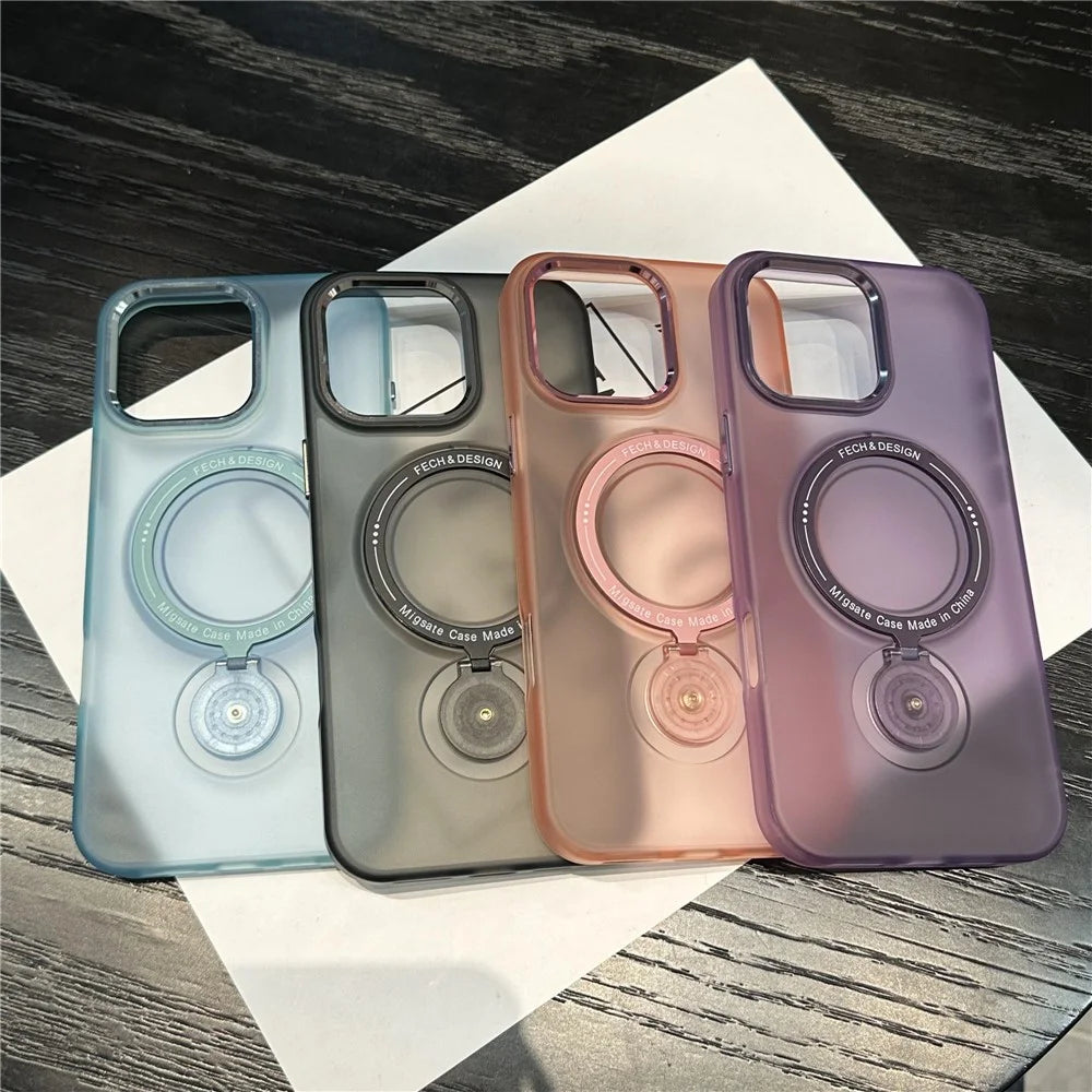 For iPhone 16 Pro Magnetic Case Kickstand TPU + PC Phone Back Cover - Pink - 5