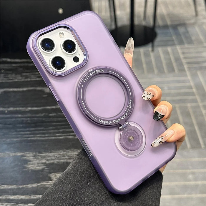 For iPhone 16 Pro Max Magnetic Case Kickstand TPU + PC Phone Back Cover - Purple - 1
