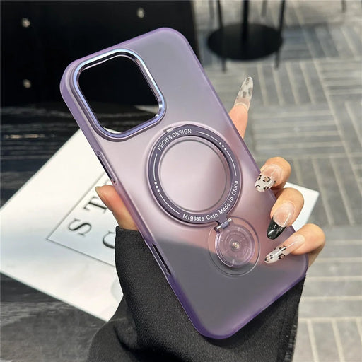 For iPhone 16 Pro Max Magnetic Case Kickstand TPU + PC Phone Back Cover - Purple - 2