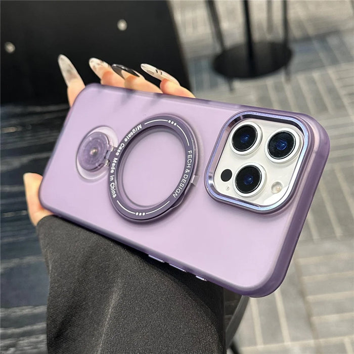 For iPhone 16 Pro Max Magnetic Case Kickstand TPU + PC Phone Back Cover - Purple - 3