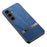For Samsung Galaxy S25 Case Wood Texture Leather Coated TPU Phone Protective Cover - Blue - 1