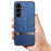 For Samsung Galaxy S25 Case Wood Texture Leather Coated TPU Phone Protective Cover - Blue - 2