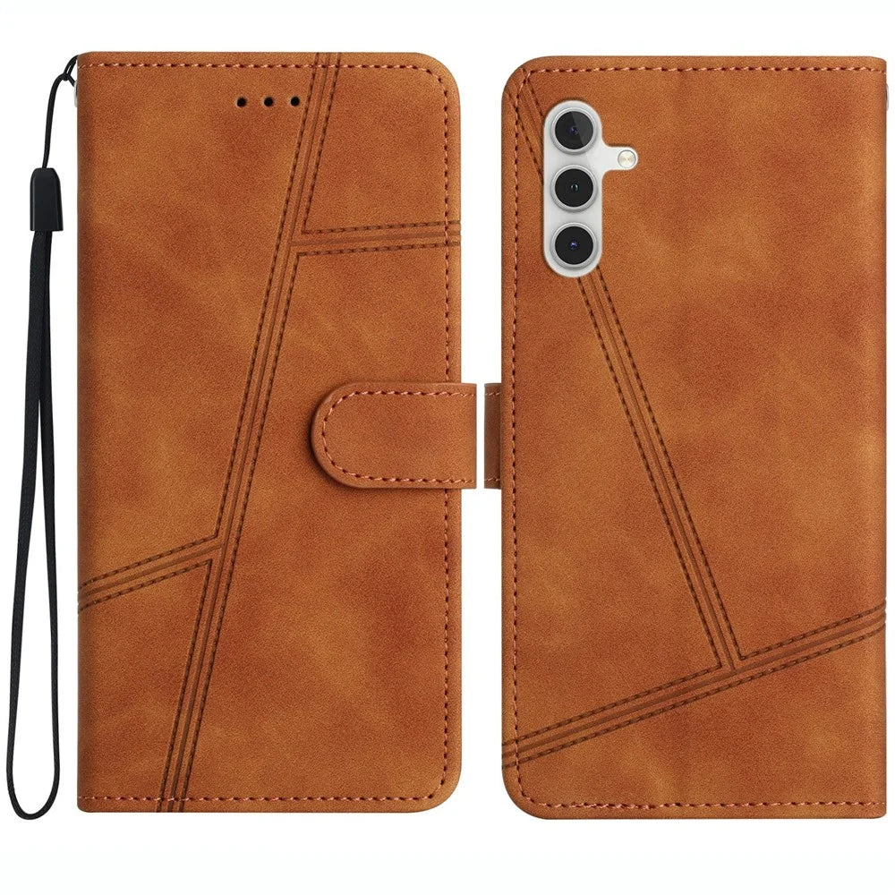 For Samsung Galaxy A36 5G Case Flip Leather Retro Phone Cover Lines Imprinted - Brown - 1