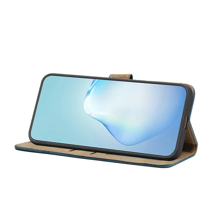 For Samsung Galaxy S25 Ultra Case Flip Leather Retro Phone Cover Lines Imprinted - Blue - 3