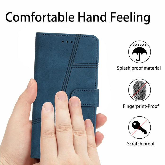 For Samsung Galaxy S25 Ultra Case Flip Leather Retro Phone Cover Lines Imprinted - Blue - 4
