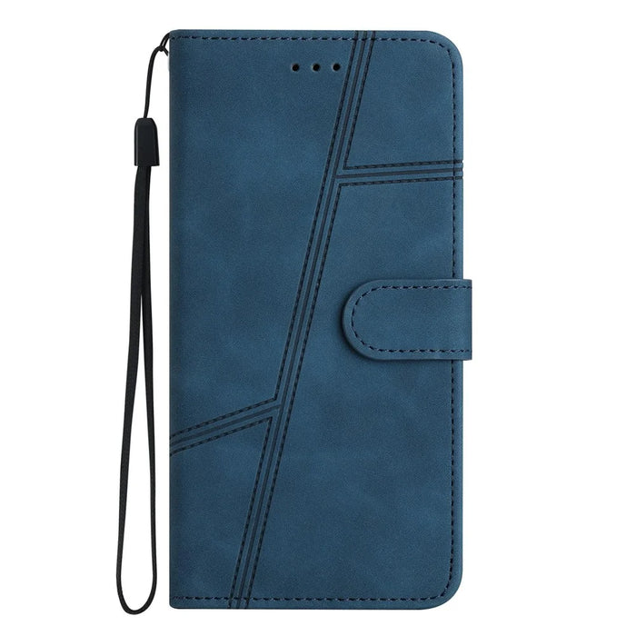 For Samsung Galaxy S25 Ultra Case Flip Leather Retro Phone Cover Lines Imprinted - Blue - 6