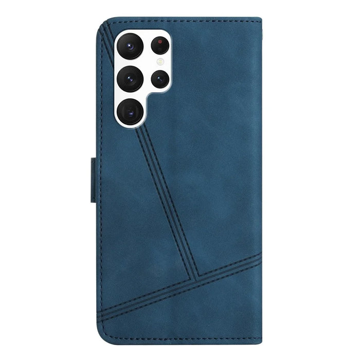 For Samsung Galaxy S25 Ultra Case Flip Leather Retro Phone Cover Lines Imprinted - Blue - 7