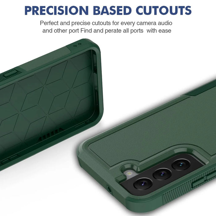 For Samsung Galaxy S22 5G Case 2-in-1 PC+TPU Shockproof Phone Cover - Dark Green - 2