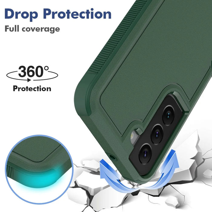 For Samsung Galaxy S22 5G Case 2-in-1 PC+TPU Shockproof Phone Cover - Dark Green - 3