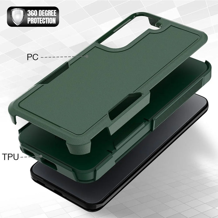 For Samsung Galaxy S22 5G Case 2-in-1 PC+TPU Shockproof Phone Cover - Dark Green - 4