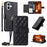 For iPhone 16 Crossbody Leather Case Ring Buckle Wallet Stand Rhombus Mobile Cover - Black - 1