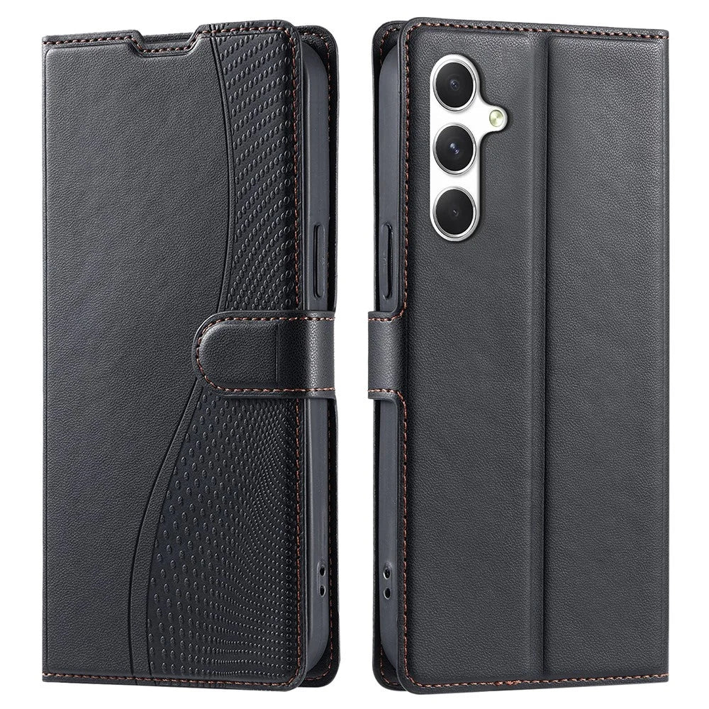For Samsung Galaxy A16 4G / 5G Case Dots Imprinted PU Leather Flip Phone Cover with Card Slot, Strap - Black - 1