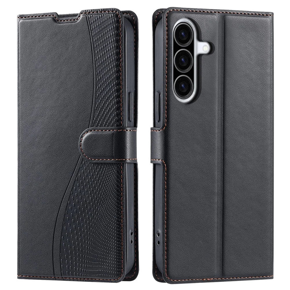 For Samsung Galaxy A36 5G Case Dots Imprinted PU Leather Flip Phone Cover with Card Slot, Strap - Black - 1