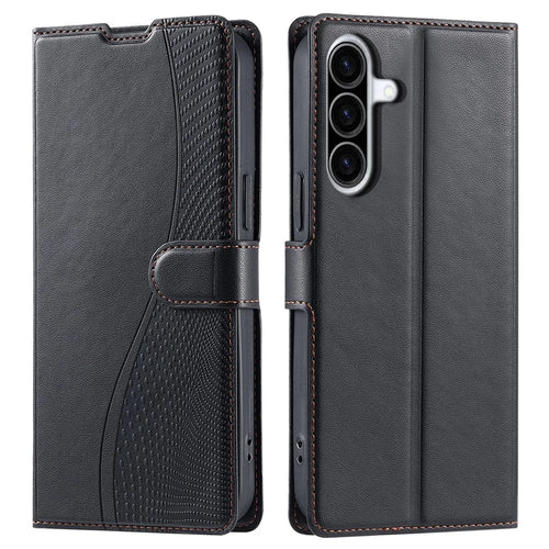 For Samsung Galaxy A36 5G Case Dots Imprinted PU Leather Flip Phone Cover with Card Slot, Strap - Black - 1