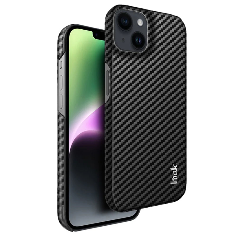 IMAK Ruiyi Series for iPhone 14 Carbon Fiber Texture PU Leather Coated PC Case Slim Back Cover - 1