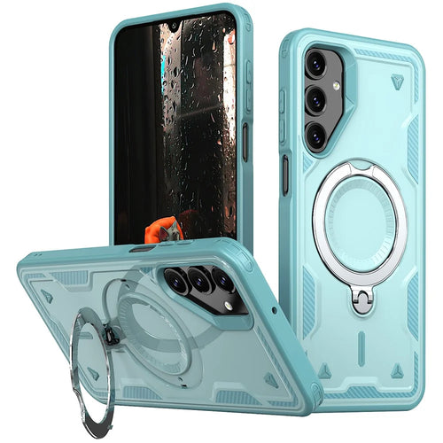 For Samsung Galaxy A16 4G / 5G Magnetic Case Military Protection PC+TPU Kickstand Phone Cover - Baby Blue - 1