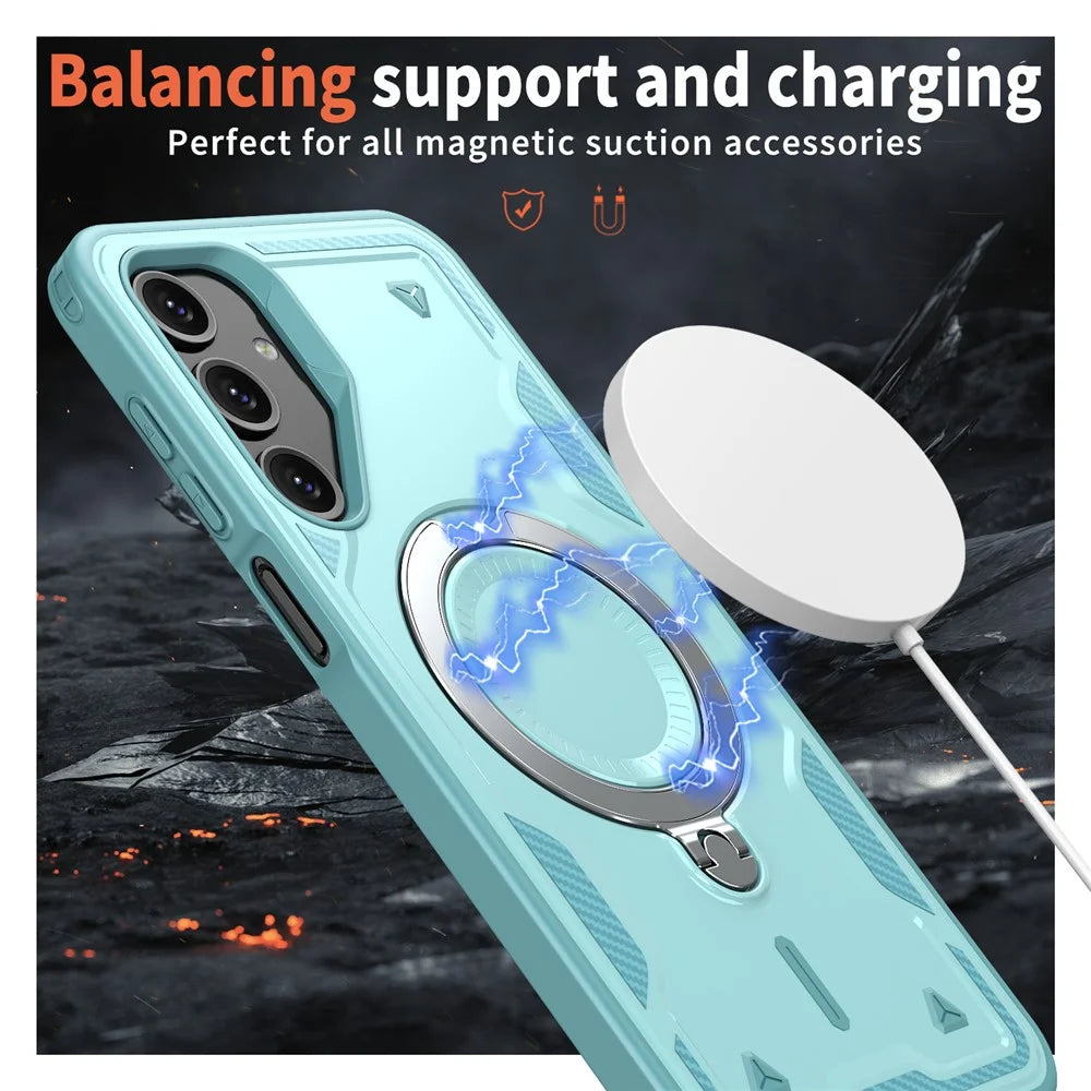 For Samsung Galaxy A16 4G / 5G Magnetic Case Military Protection PC+TPU Kickstand Phone Cover - Baby Blue - 3