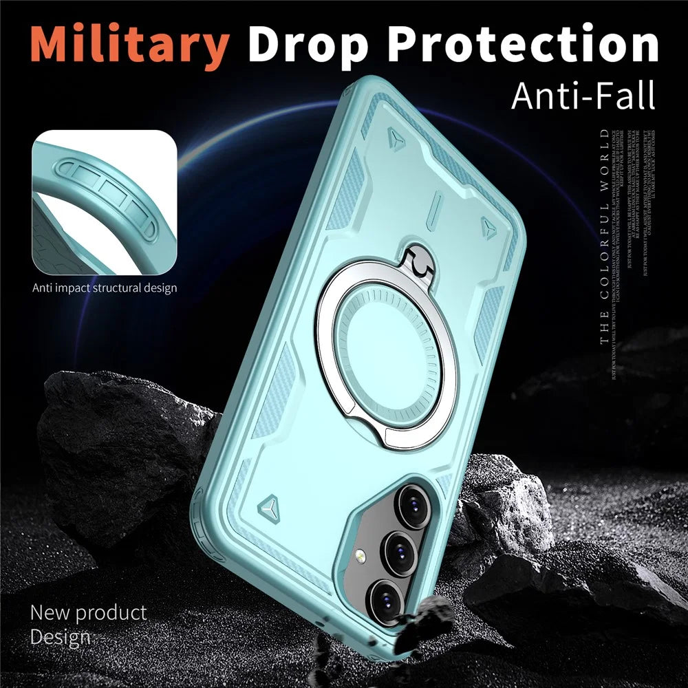 For Samsung Galaxy A16 4G / 5G Magnetic Case Military Protection PC+TPU Kickstand Phone Cover - Baby Blue - 4