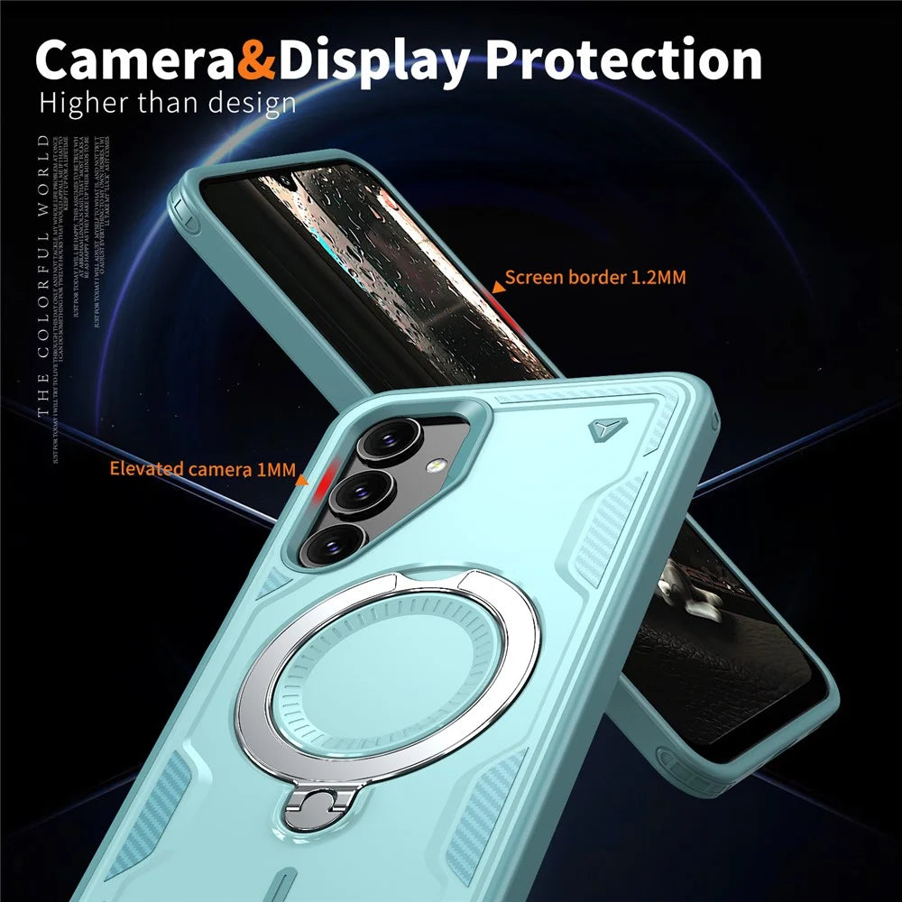 For Samsung Galaxy A16 4G / 5G Magnetic Case Military Protection PC+TPU Kickstand Phone Cover - Baby Blue - 5