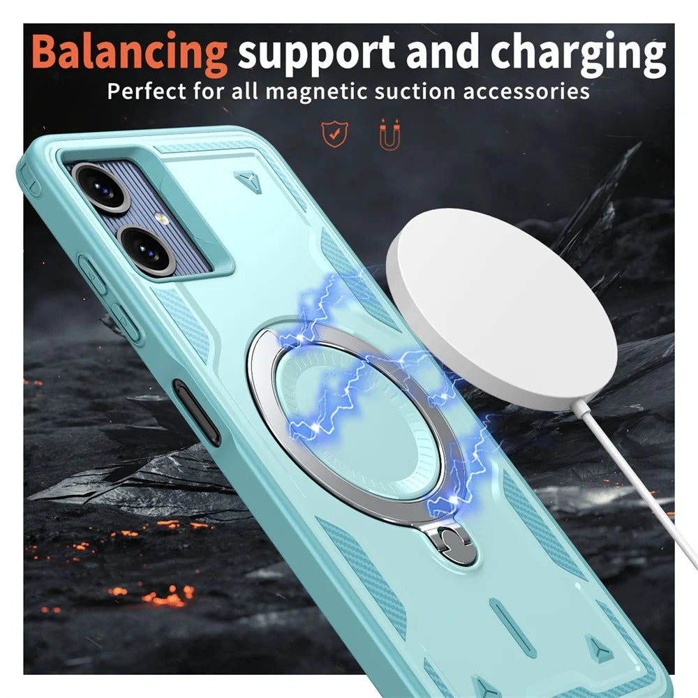 For Samsung Galaxy A06 4G Magnetic Case Military Protection PC+TPU Kickstand Phone Cover - Baby Blue - 3