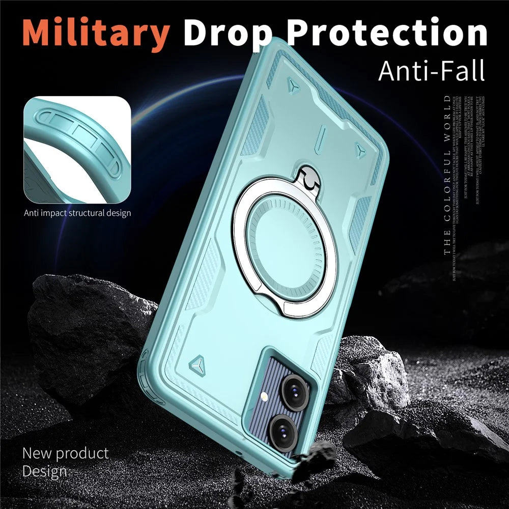 For Samsung Galaxy A06 4G Magnetic Case Military Protection PC+TPU Kickstand Phone Cover - Baby Blue - 4