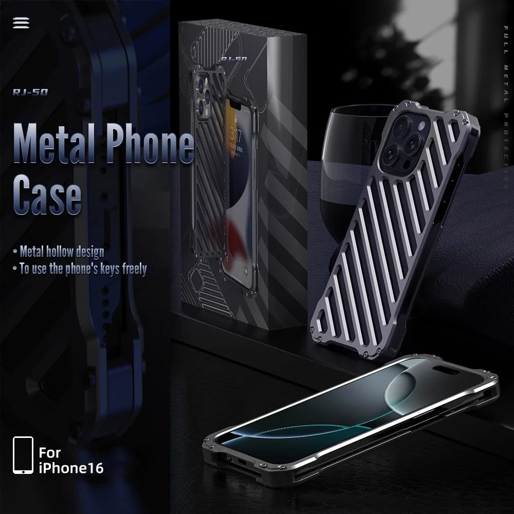 R-JUST RJ-50 For iPhone 16 Plus Aluminum Alloy Armor Case Hollow Shockproof Back Cover - 2