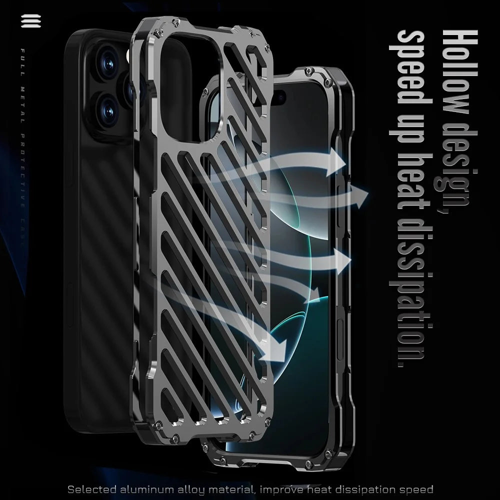 R-JUST RJ-50 For iPhone 16 Pro Max Aluminum Alloy Armor Case Hollow Shockproof Back Cover - 4