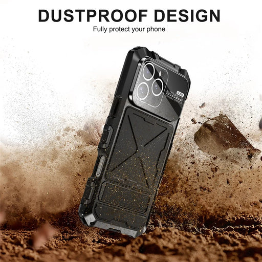 R-JUST RJ09-1 For iPhone 16 Pro Case Silicone+Aluminium Alloy Phone Cover with Screen Film - Black - 2
