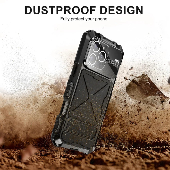 R-JUST RJ09-1 For iPhone 16 Pro Case Silicone+Aluminium Alloy Phone Cover with Screen Film - Black - 2