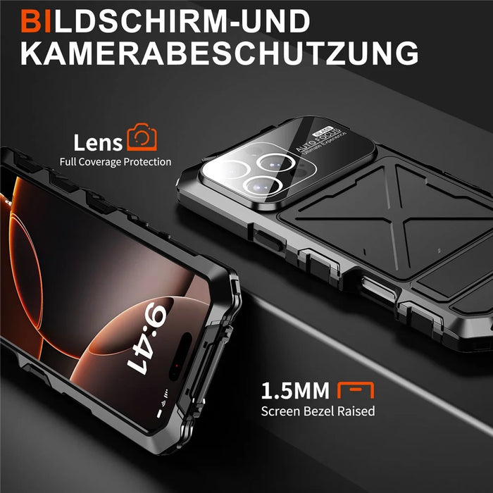 R-JUST RJ09-1 For iPhone 16 Pro Case Silicone+Aluminium Alloy Phone Cover with Screen Film - Black - 4