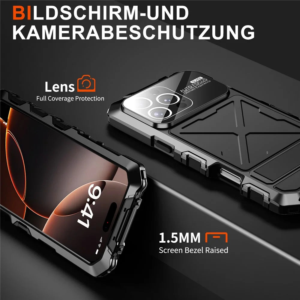 R-JUST RJ09-1 For iPhone 16 Pro Max Case Silicone+Aluminium Alloy Phone Cover with Screen Film - Black - 4