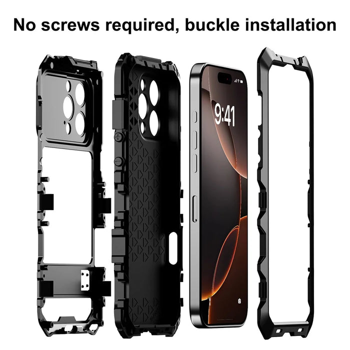 R-JUST RJ09-1 For iPhone 16 Pro Max Case Silicone+Aluminium Alloy Phone Cover with Screen Film - Black - 6