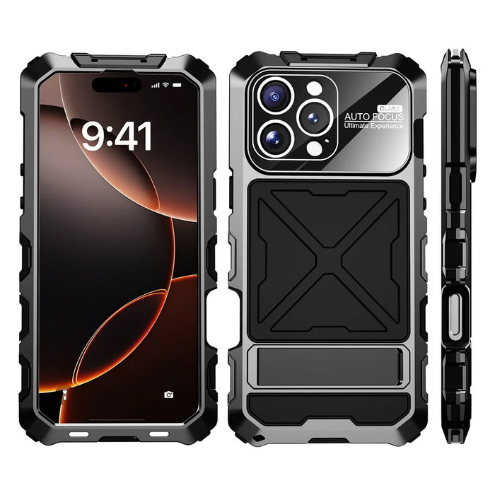 R-JUST RJ09-1 For iPhone 16 Pro Max Case Silicone+Aluminium Alloy Phone Cover with Screen Film - Black - 7