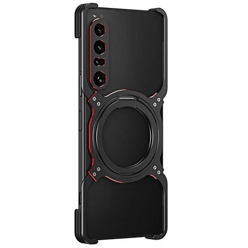 For Sony Xperia 1 IV 5G Kickstand Case Metal Bumper Magnetic Phone Cover - Black / Red - 1