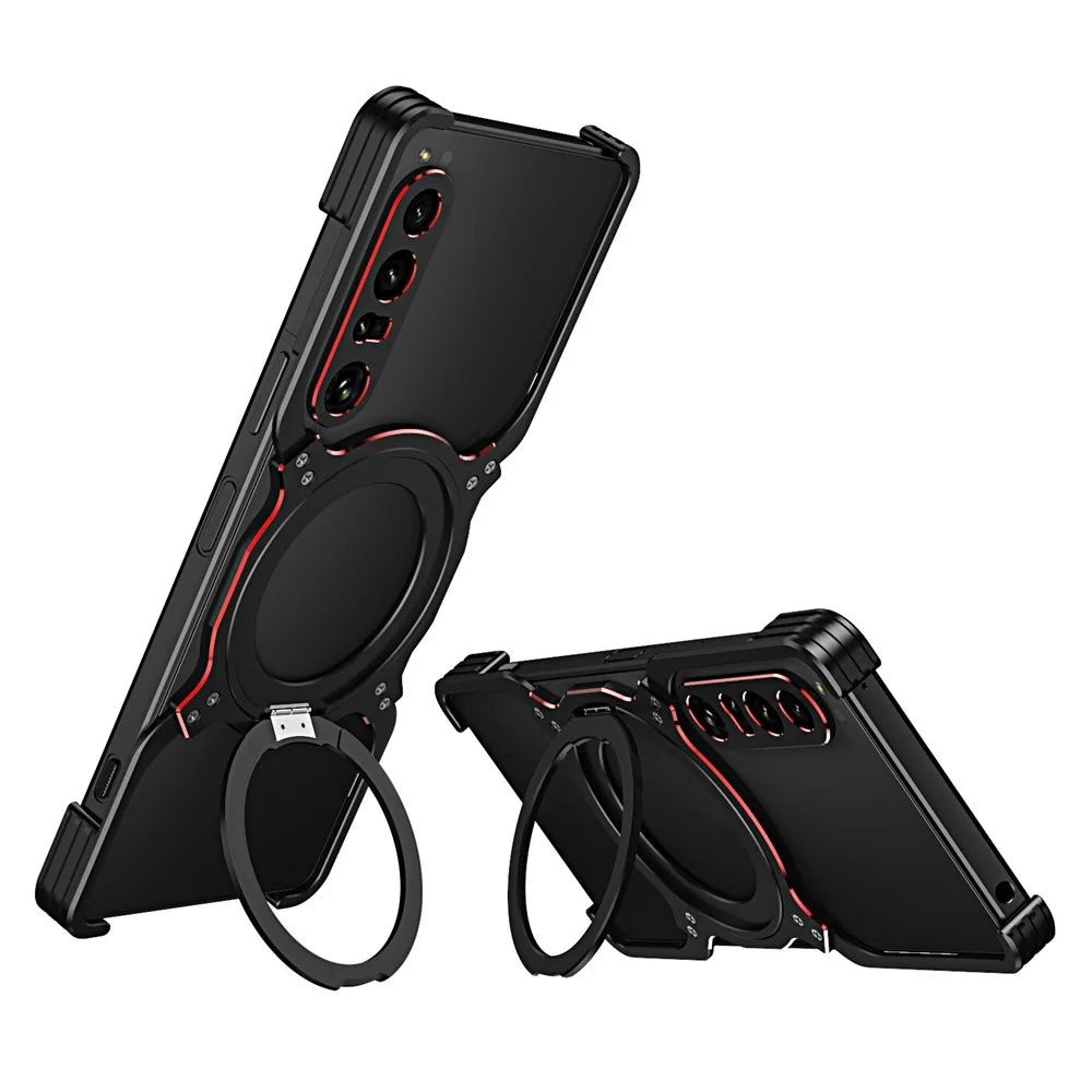 For Sony Xperia 1 IV 5G Kickstand Case Metal Bumper Magnetic Phone Cover - Black / Red - 2