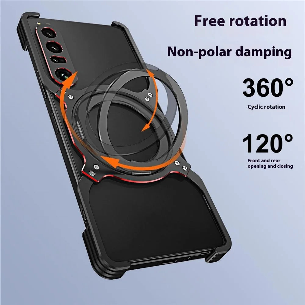 For Sony Xperia 1 IV 5G Kickstand Case Metal Bumper Magnetic Phone Cover - Black / Red - 4