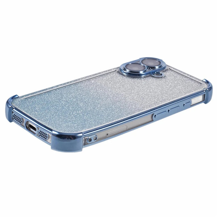 For iPhone 16 Case Glitter TPU Phone Cover Reinforced Corners - Blue - 5
