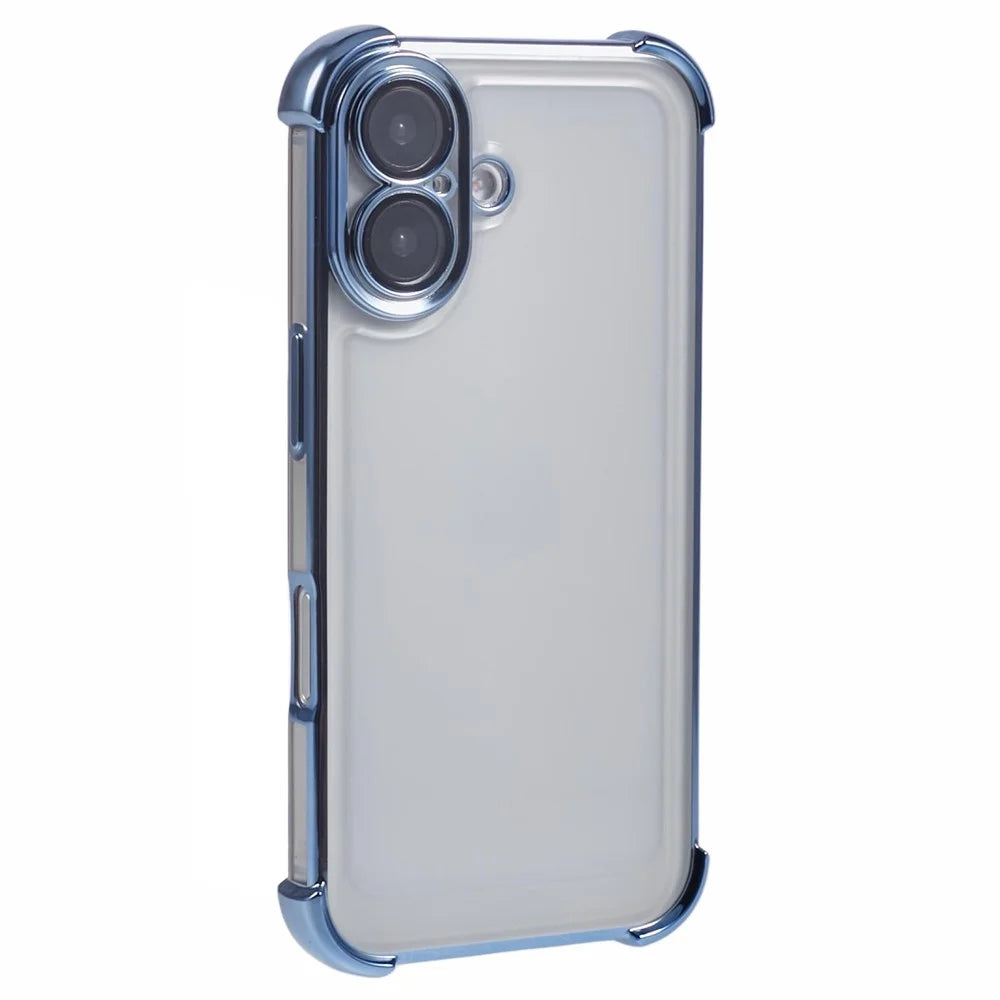 For iPhone 16 Case Reinforced Corners Glitter TPU Clear Back Cover - Blue - 1