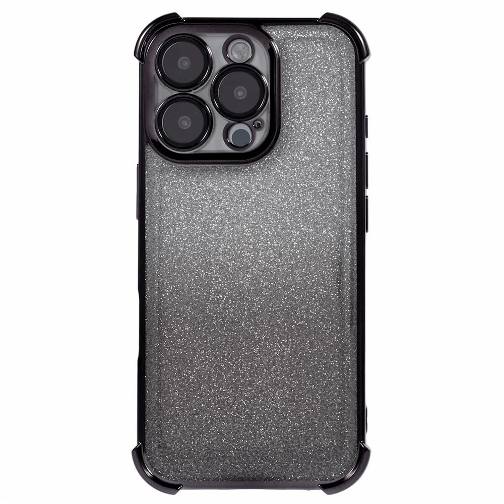 For iPhone 16 Pro Case Glitter TPU Phone Cover Reinforced Corners - Black - 3
