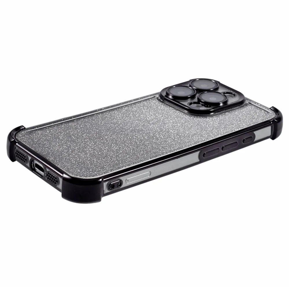 For iPhone 16 Pro Case Glitter TPU Phone Cover Reinforced Corners - Black - 5