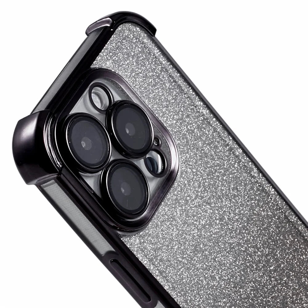 For iPhone 16 Pro Case Glitter TPU Phone Cover Reinforced Corners - Black - 6