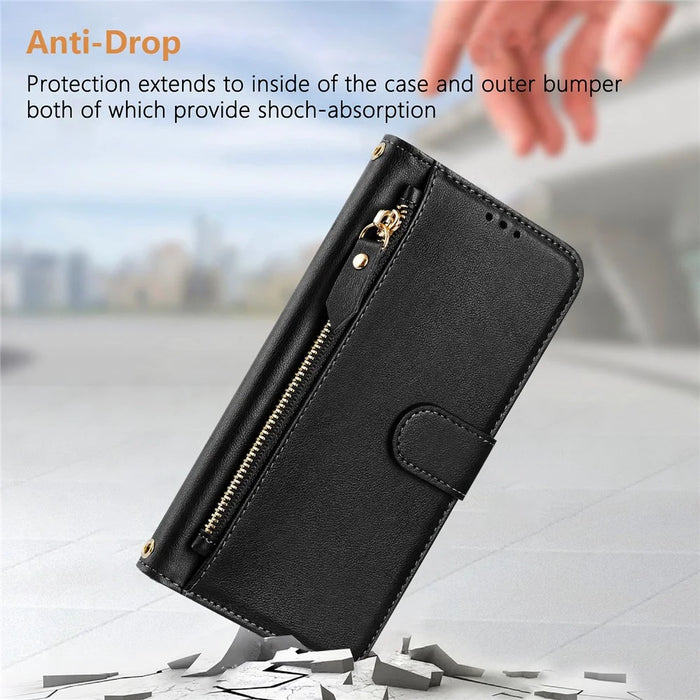 For Samsung Galaxy S25 Ultra Case Zipper Pocket Multiple Card Slots Leather Phone Cover - Black - 4