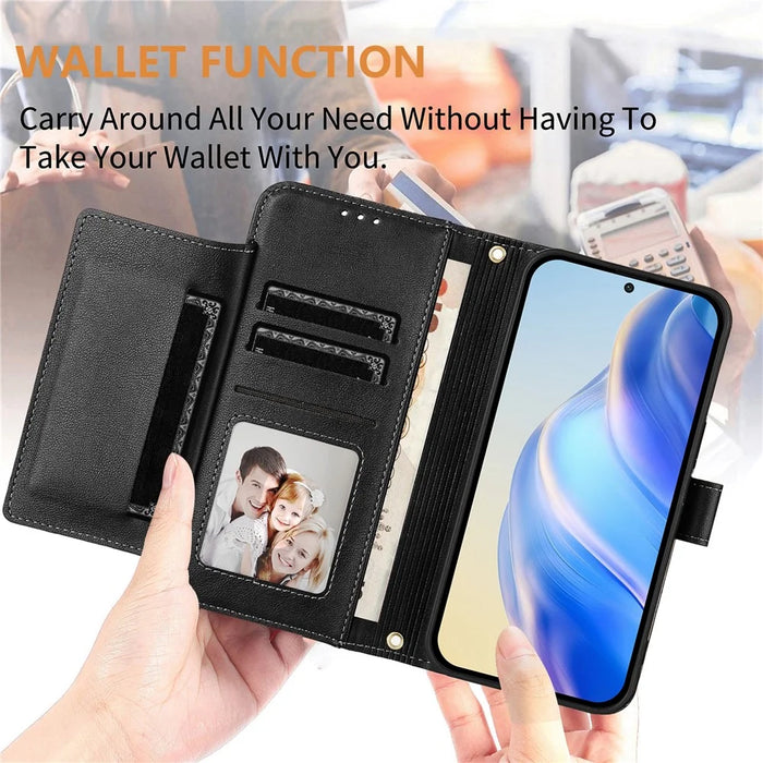 For Samsung Galaxy S25 Ultra Case Zipper Pocket Multiple Card Slots Leather Phone Cover - Black - 6