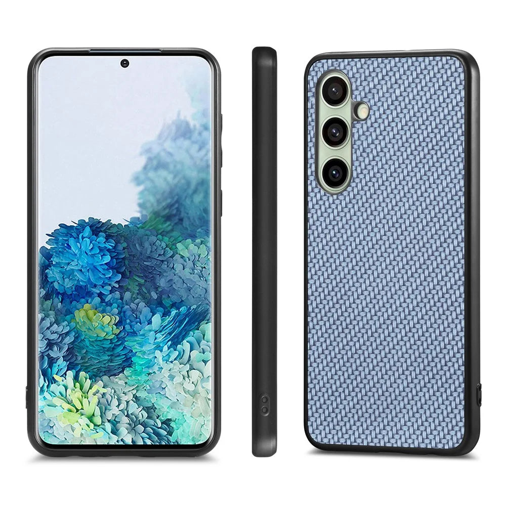 For Samsung Galaxy S25+ Case Carbon Fiber Texture PU+PC+TPU Phone Back Cover - Blue - 2
