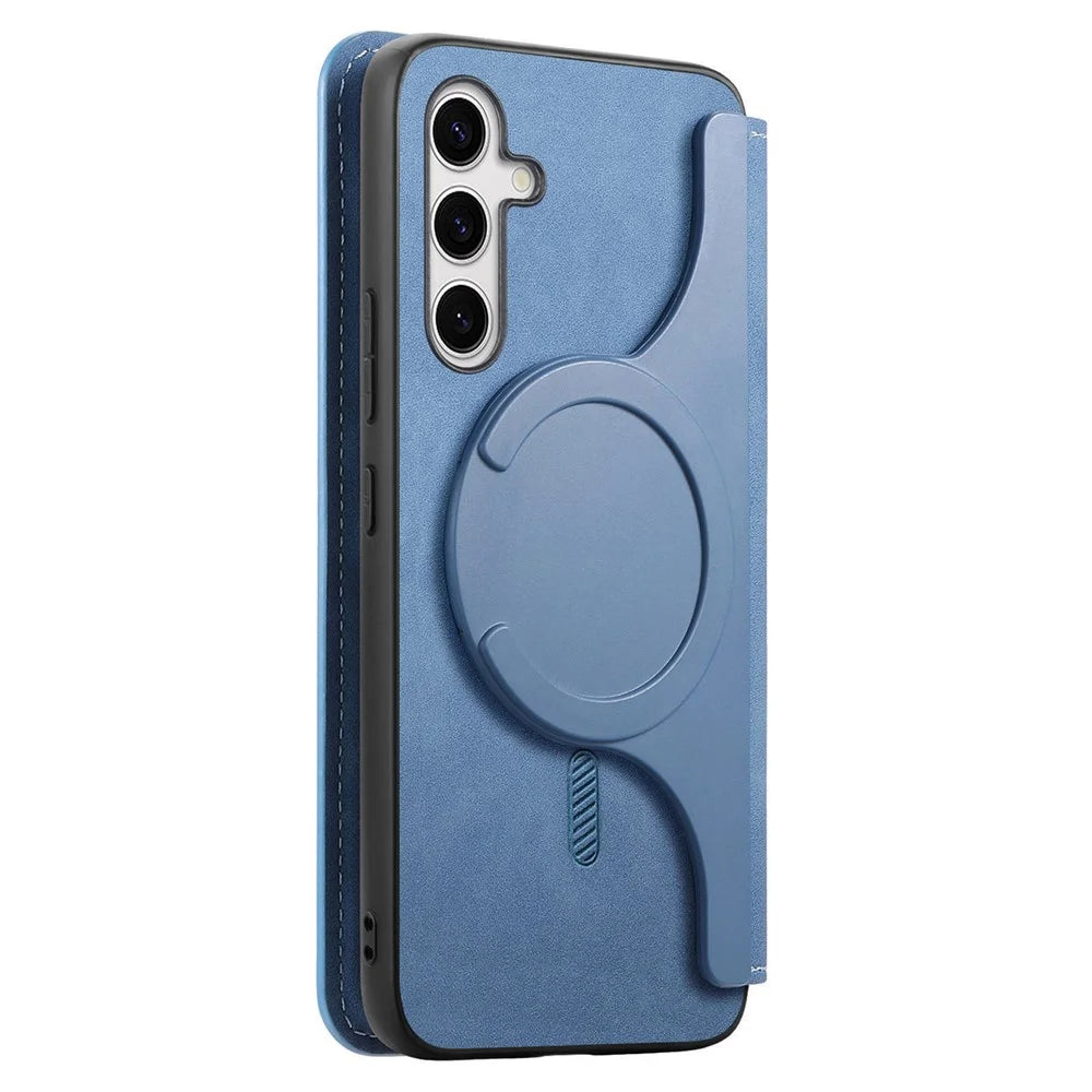 For Samsung Galaxy S25 Leather Case Cross Texture Detachable Magnetic Phone Cover Wallet Stand - Blue - 3