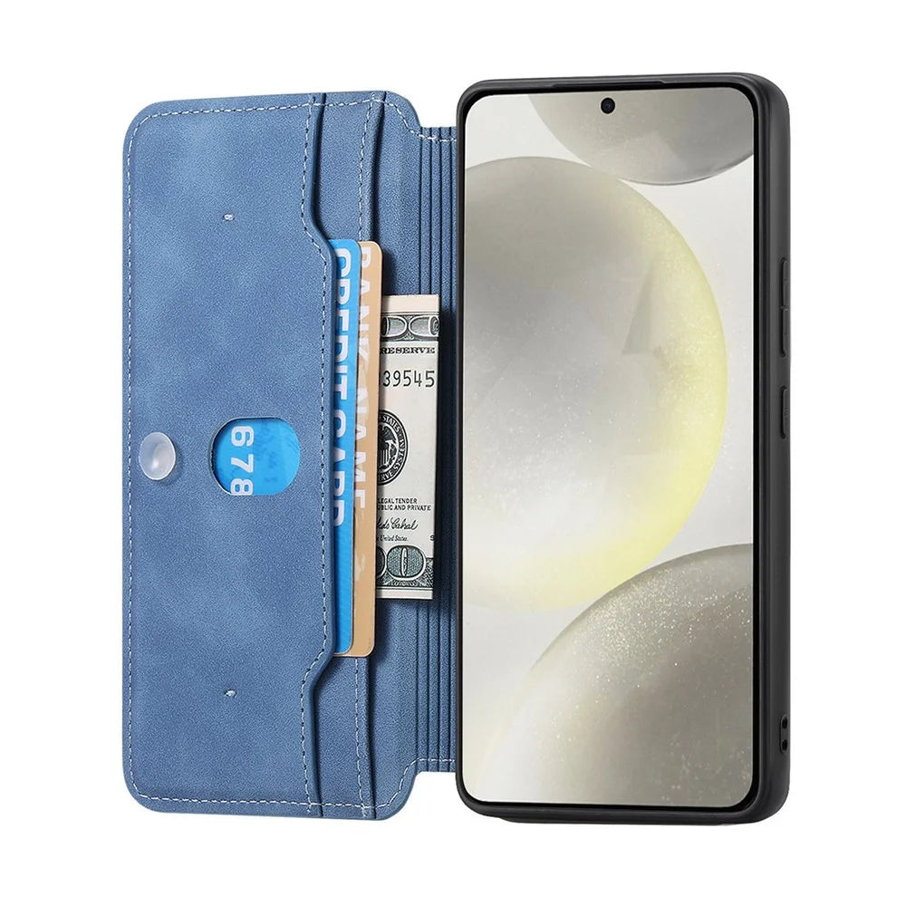 For Samsung Galaxy S25+ Leather Case Cross Texture Detachable Magnetic Phone Cover Wallet Stand - Blue - 4