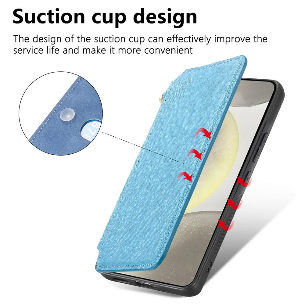 For Samsung Galaxy S25+ Leather Case Cross Texture Detachable Magnetic Phone Cover Wallet Stand - Blue - 5